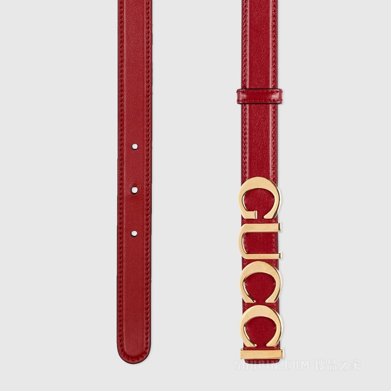 Gucci搭扣窄版腰带 红色皮革