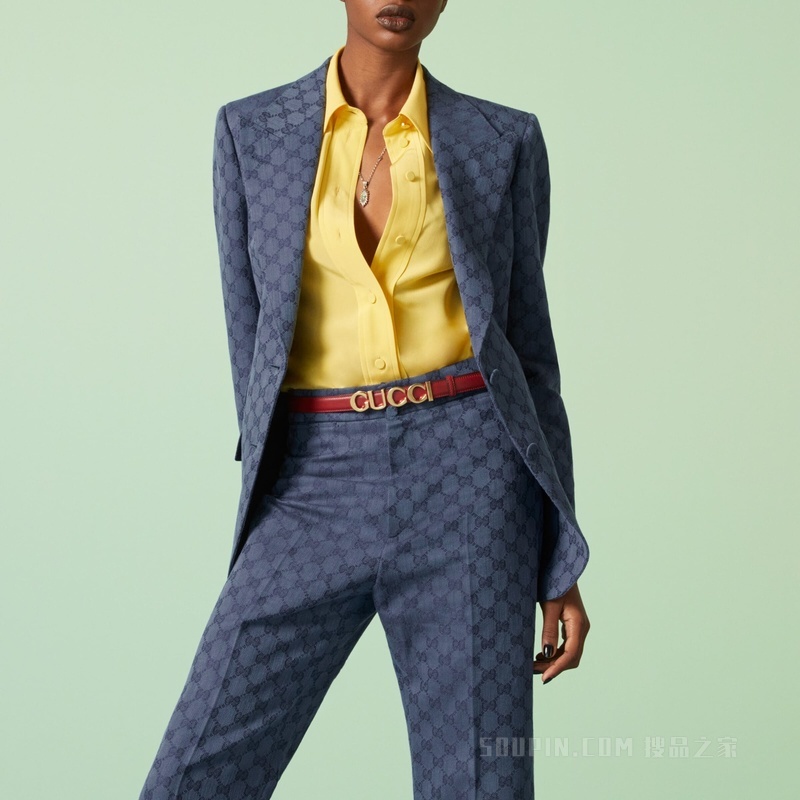 Gucci搭扣窄版腰带 红色皮革