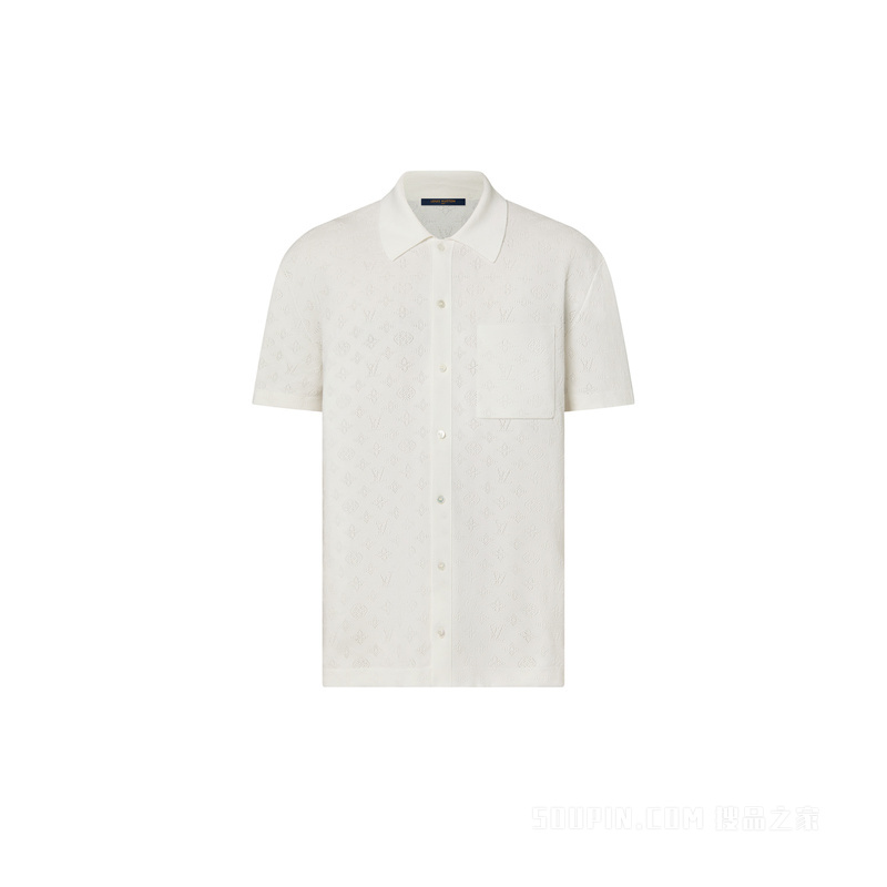 Monogram Pointelle Cotton Short-Sleeved Shirt