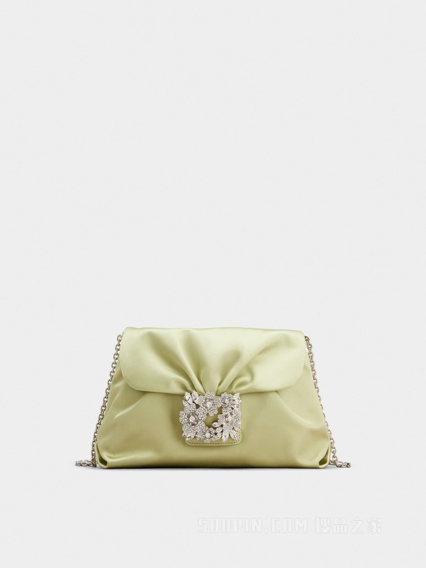 RV Bouquet Strass Buckle Drape Mini Bag in Satin 绿色