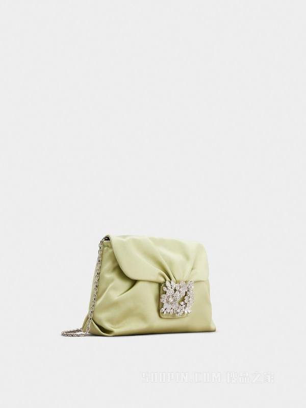 RV Bouquet Strass Buckle Drape Mini Bag in Satin 绿色