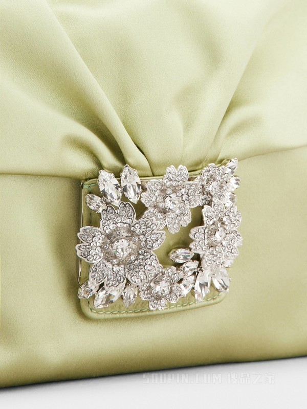 RV Bouquet Strass Buckle Drape Mini Bag in Satin 绿色