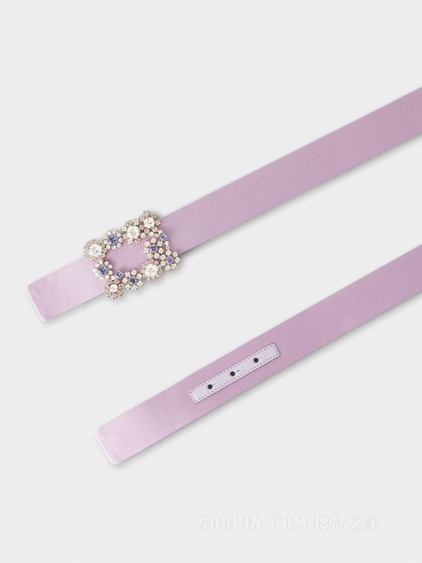 Roger Vivier】Flower Strass Colored Buckle Belt in Satin