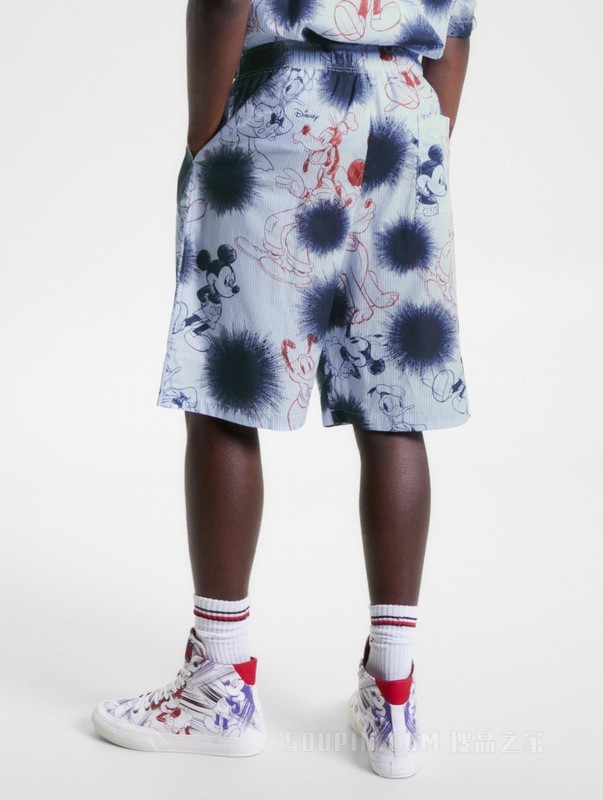 【DISNEY联名系列】23新款男纯棉府绸墨印条纹抽绳短裤31604