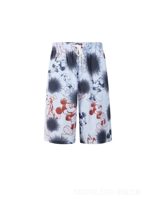 【DISNEY联名系列】23新款男纯棉府绸墨印条纹抽绳短裤31604