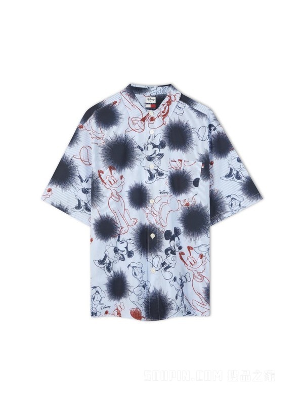 【DISNEY联名系列】23新款男纯棉府绸墨印条纹宽松衬衫31606