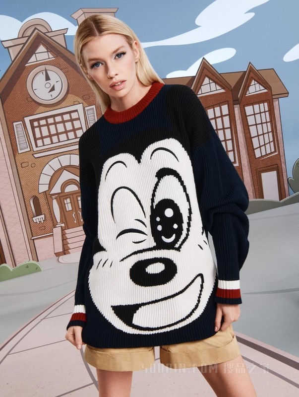 【DISNEY联名系列】23新款男女含羊毛米奇提花宽松毛衣31617