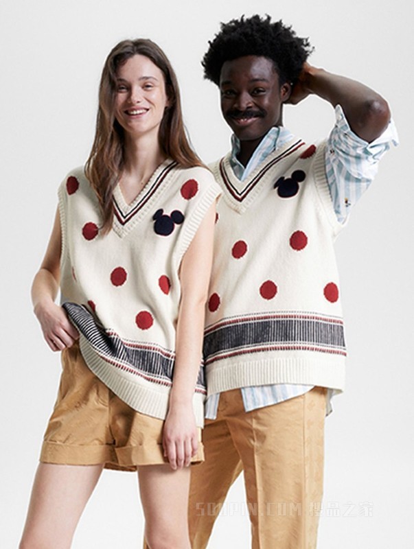 【DISNEY联名系列】23新款男女含羊毛波点宽松毛衣背心31618