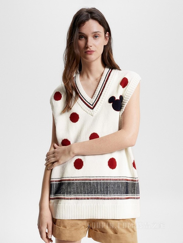【DISNEY联名系列】23新款男女含羊毛波点宽松毛衣背心31618
