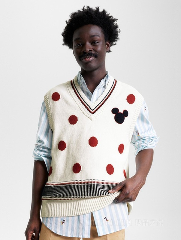 【DISNEY联名系列】23新款男女含羊毛波点宽松毛衣背心31618
