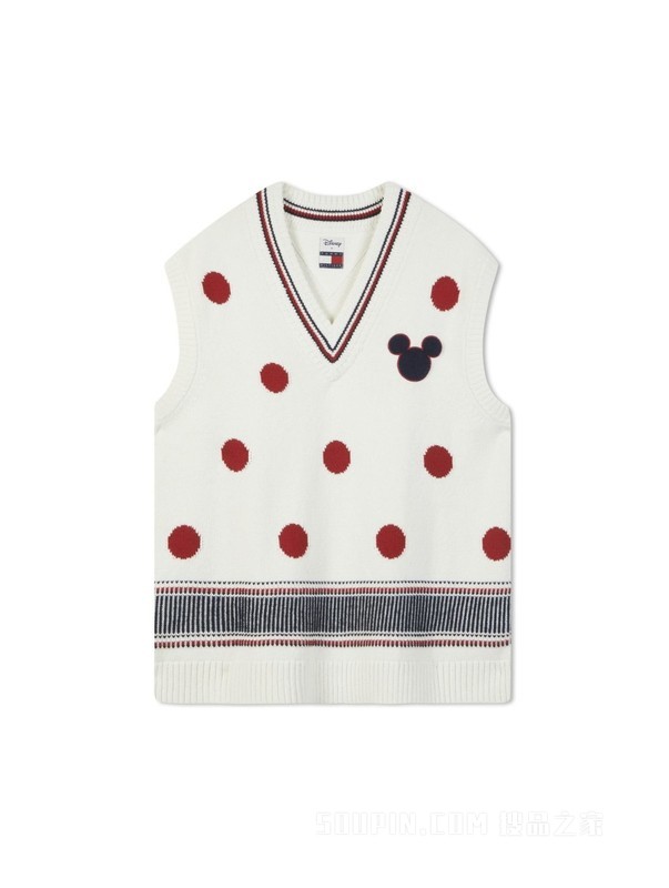 【DISNEY联名系列】23新款男女含羊毛波点宽松毛衣背心31618