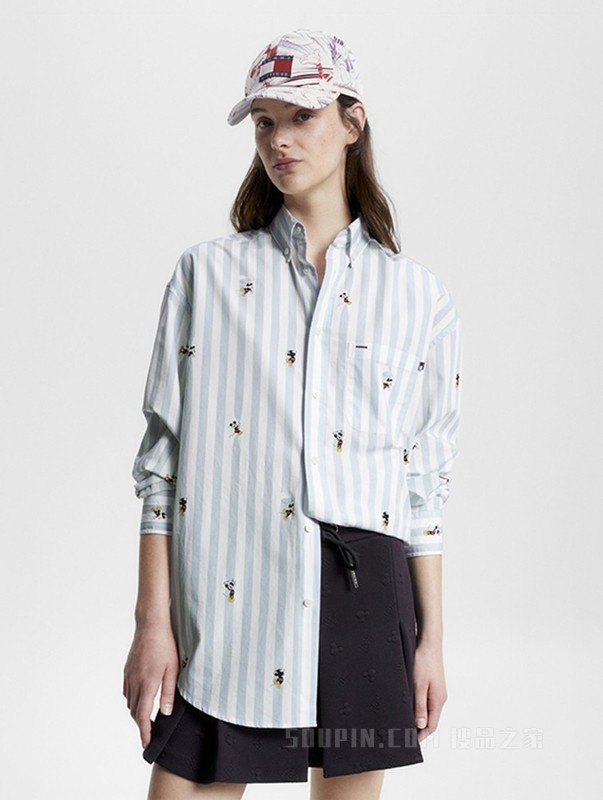 【DISNEY联名系列】23新款男女纯棉府绸条纹宽松衬衫31607
