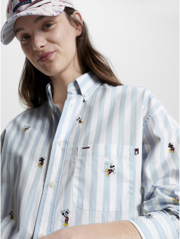 【DISNEY联名系列】23新款男女纯棉府绸条纹宽松衬衫31607