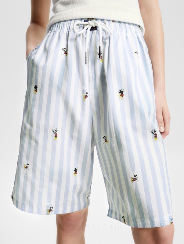 【DISNEY联名系列】23新款男女纯棉府绸条纹提花短裤32454