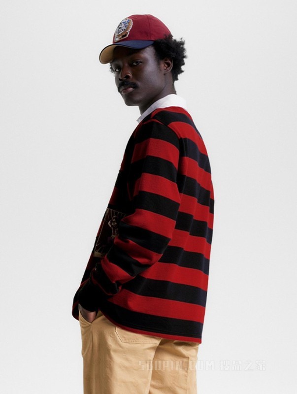 【DISNEY联名系列】23新款男装纯棉条纹宽松长袖POLO衫31619
