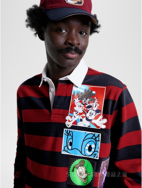 【DISNEY联名系列】23新款男装纯棉条纹宽松长袖POLO衫31619