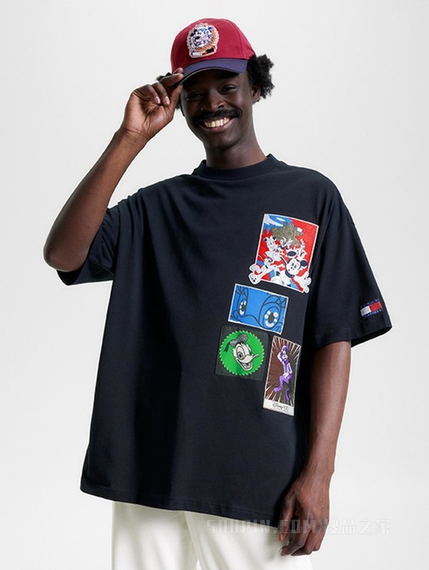 【DISNEY联名系列】23新款男纯棉卡通贴布宽松短袖T恤32545