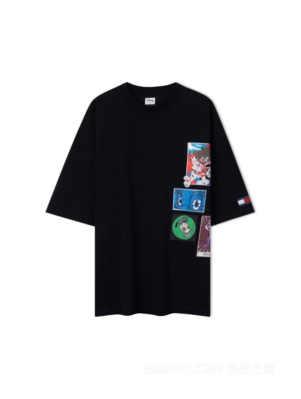 【DISNEY联名系列】23新款男纯棉卡通贴布宽松短袖T恤32545