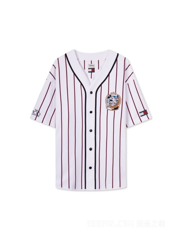 【DISNEY联名系列】23新款男女纯棉刺绣条纹V领宽松T恤31621
