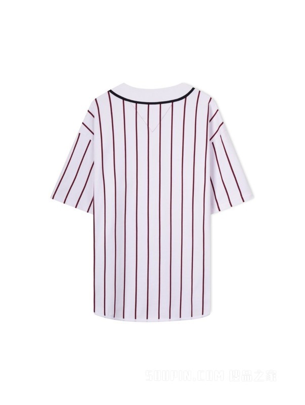 【DISNEY联名系列】23新款男女纯棉刺绣条纹V领宽松T恤31621