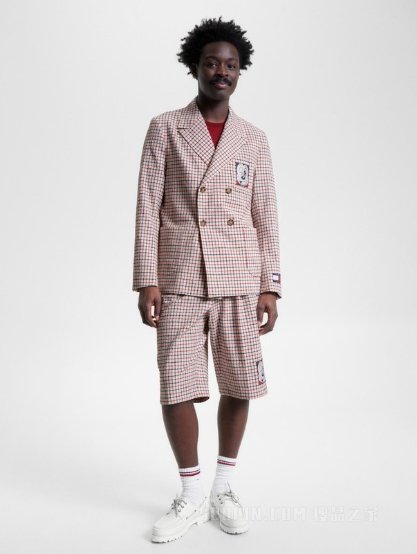 【DISNEY联名系列】23新款男装格纹抽绳宽松西装短裤31605