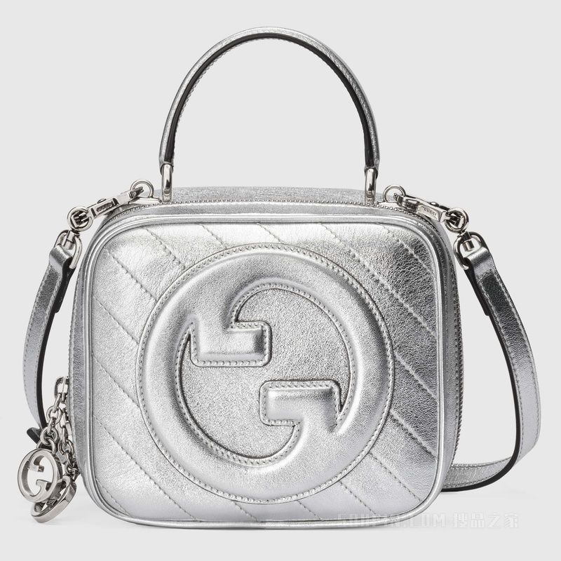 Gucci Blondie系列手提包 金属质感银色皮革
