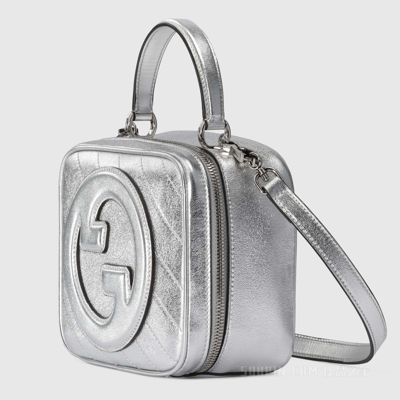 Gucci Blondie系列手提包 金属质感银色皮革