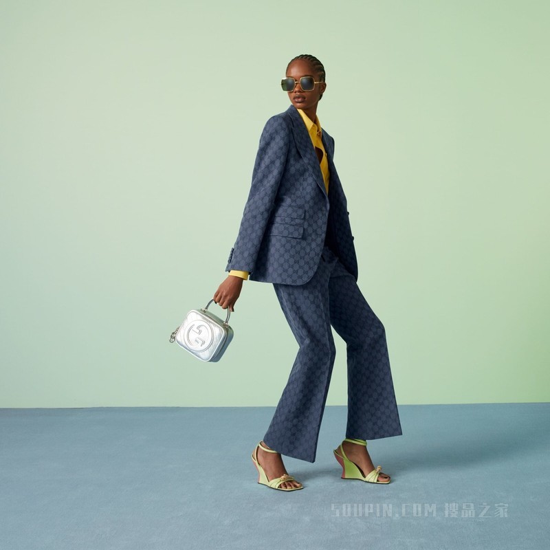 Gucci Blondie系列手提包 金属质感银色皮革