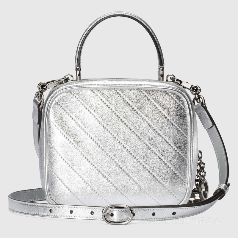 Gucci Blondie系列手提包 金属质感银色皮革
