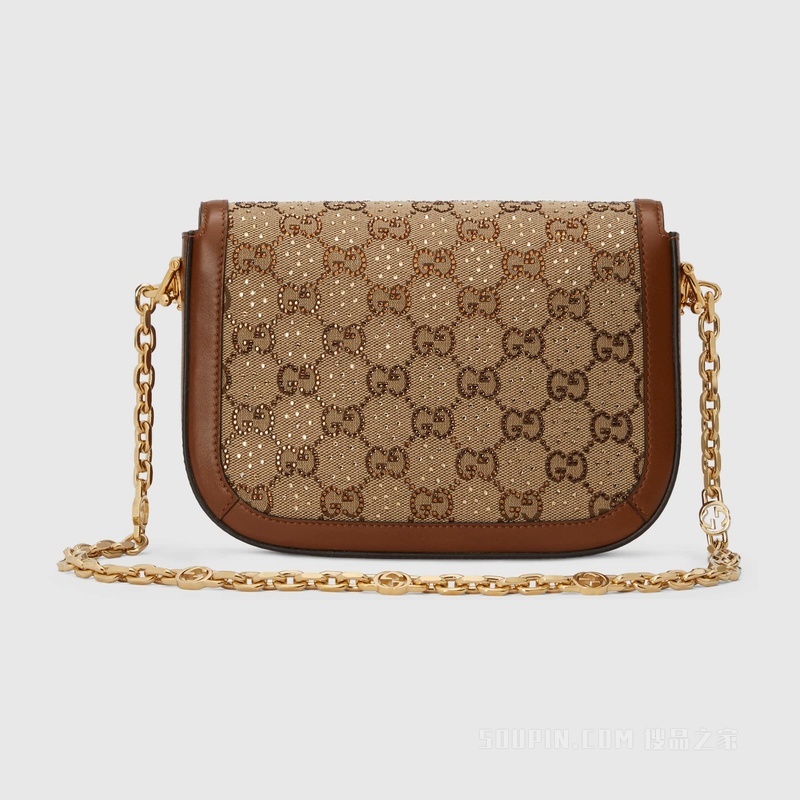 Gucci 马衔扣1955系列GG迷你手袋 驼色和乌木色帆布