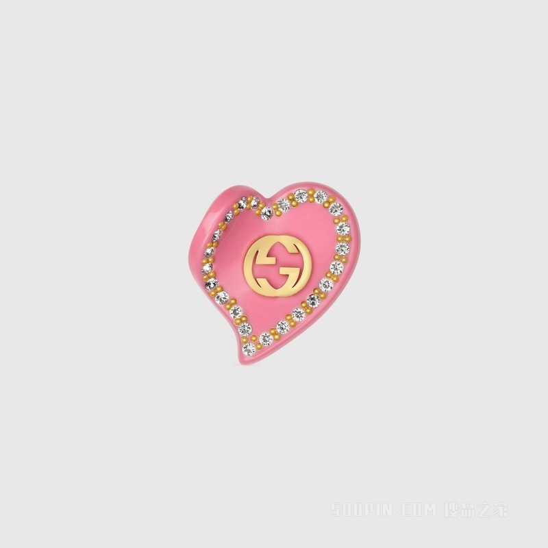 互扣式双G心形发夹 粉色树脂