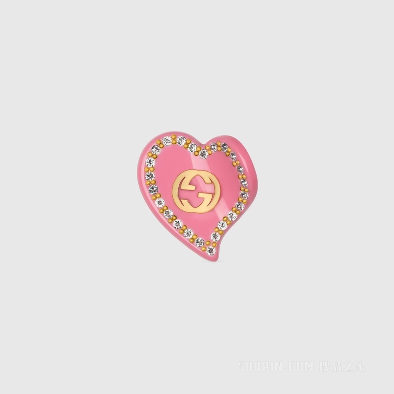 互扣式双G心形发夹 粉色树脂