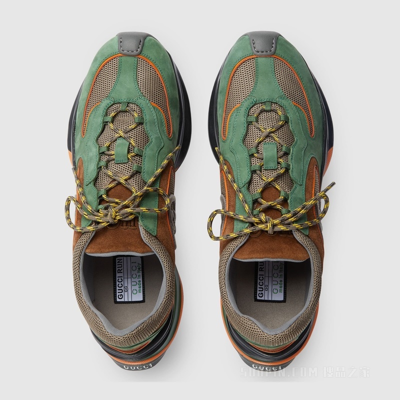 Gucci Run系列男士运动鞋 绿色绒面材质
