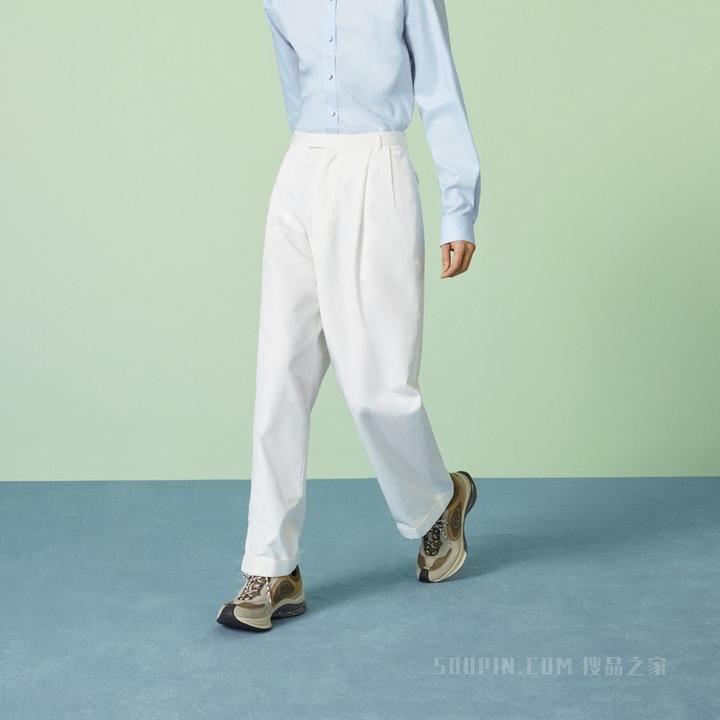 棉麻混纺刺绣长裤 米白色