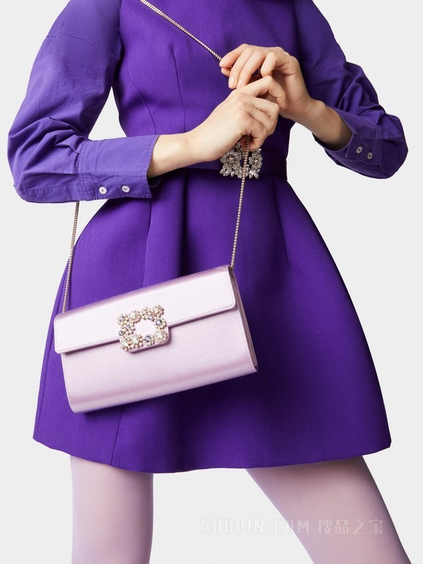 Flower Strass花钻丝缎手拿包 紫色