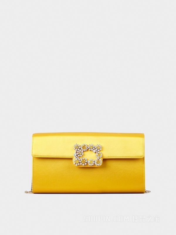 Flower Strass花钻丝缎手拿包 黃色