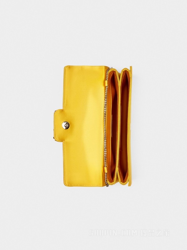 Flower Strass花钻丝缎手拿包 黃色