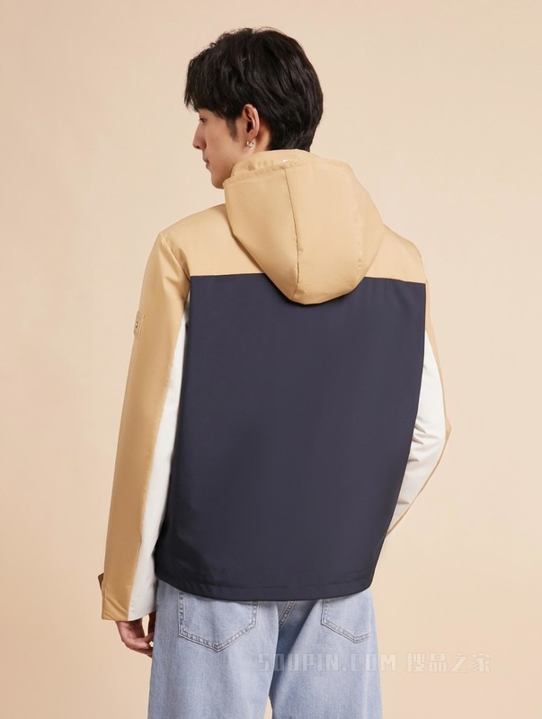 23新款男装休闲拼色可收纳连帽合身版户外夹克外套31655