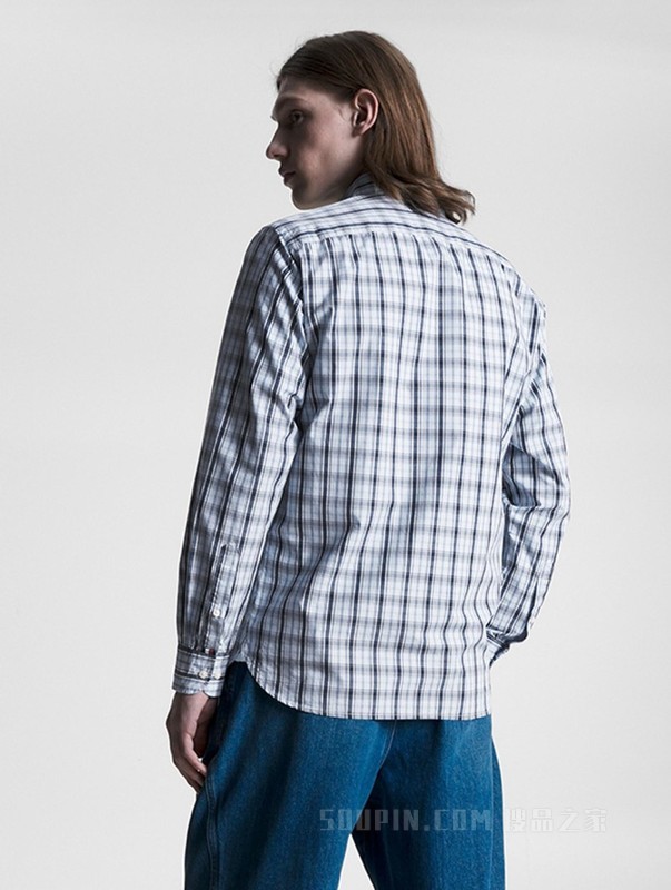 23新款男装纯棉休闲拼色格纹合身版长袖衬衫MW0MW31796