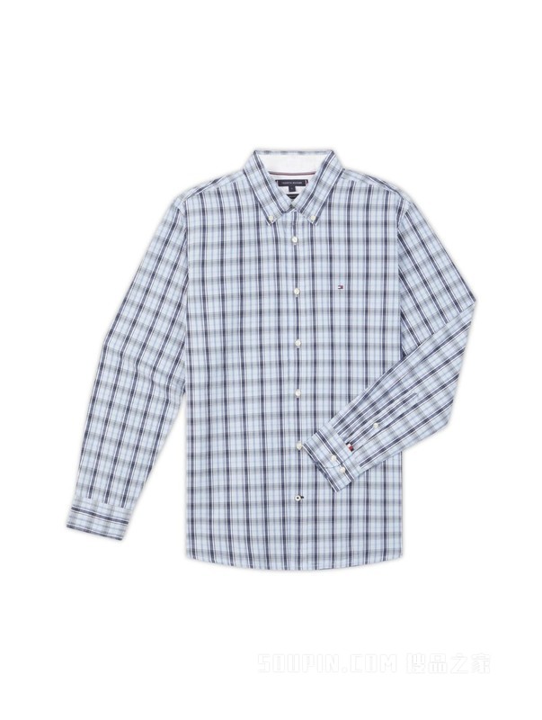 23新款男装纯棉休闲拼色格纹合身版长袖衬衫MW0MW31796