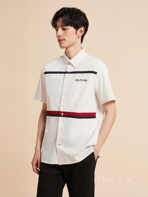 23新款春夏男装纯棉拼色刺绣合身版短袖衬衫MW0MW31841