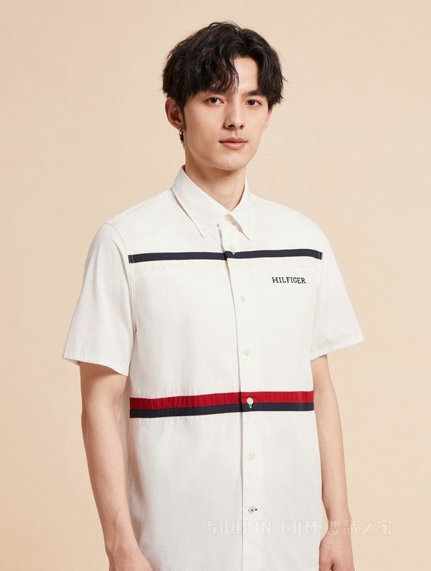 23新款春夏男装纯棉拼色刺绣合身版短袖衬衫MW0MW31841