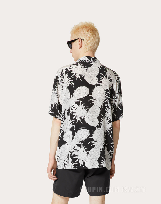 菠萝印花丝质保龄球衬衫