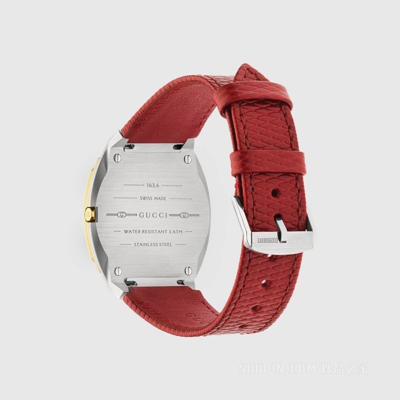 Gucci 25H系列腕表，34毫米 红色皮革