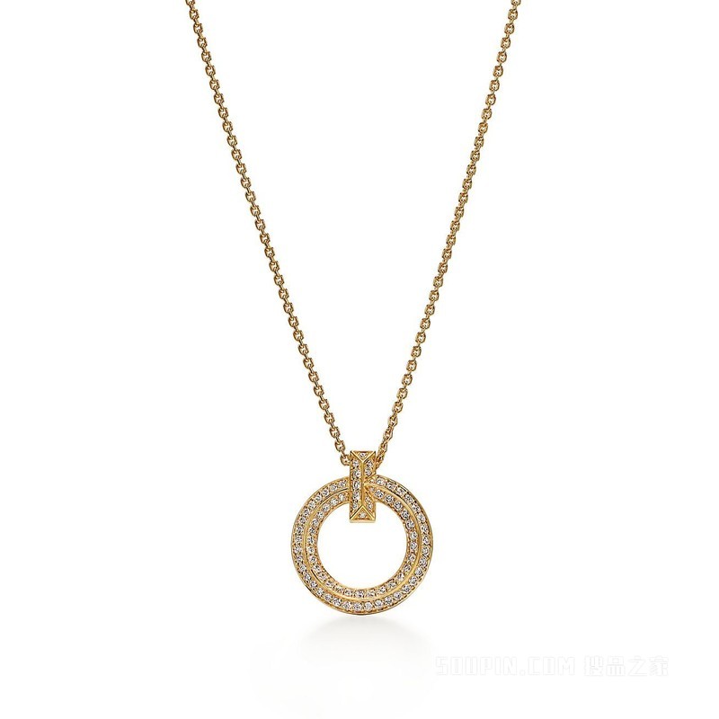 Tiffany T 系列 T1 18K 黄金铺镶钻石圈形项链