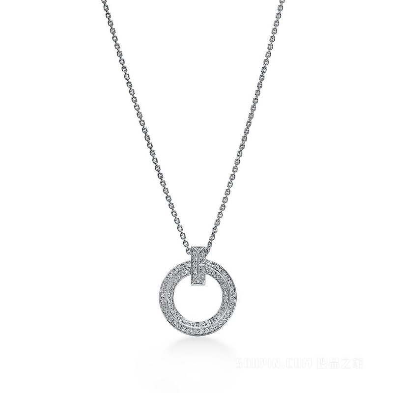 Tiffany T 系列 T1 18K 白金铺镶钻石圈形项链