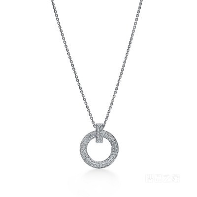 Tiffany T 系列 T1 18K 白金铺镶钻石圈形项链