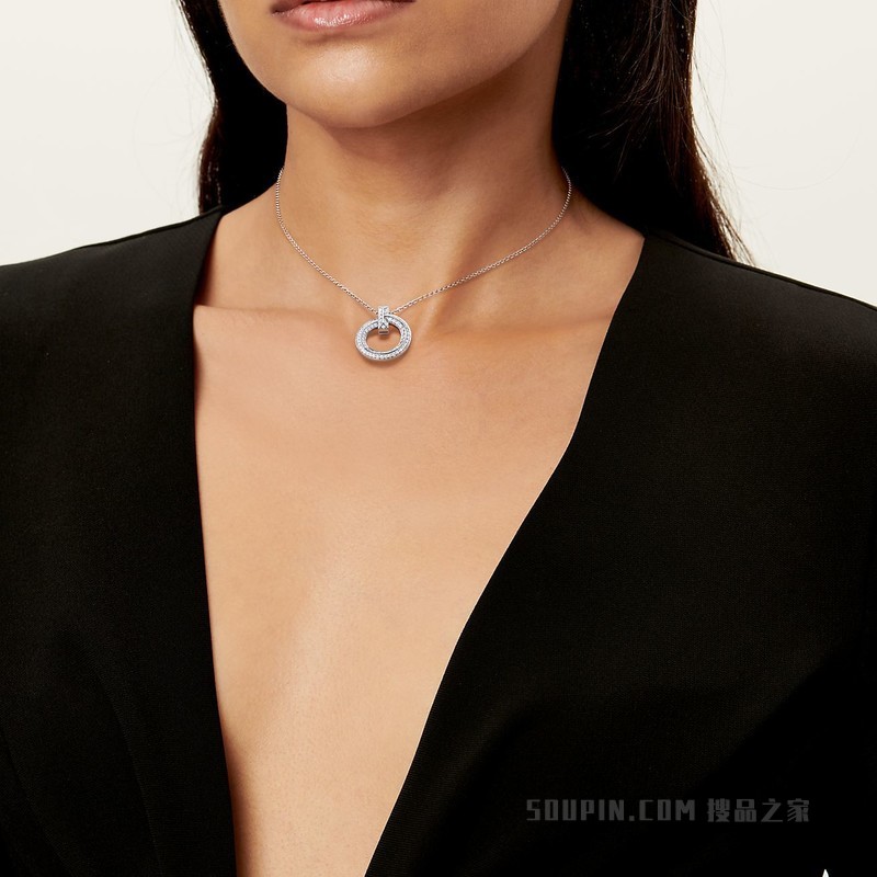 Tiffany T 系列 T1 18K 白金铺镶钻石圈形项链