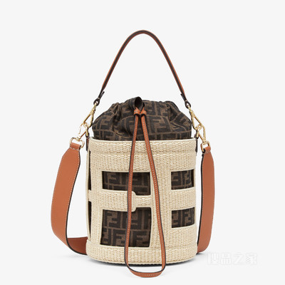 FENDI Step Out中号手袋 天然草编和FF布料手袋