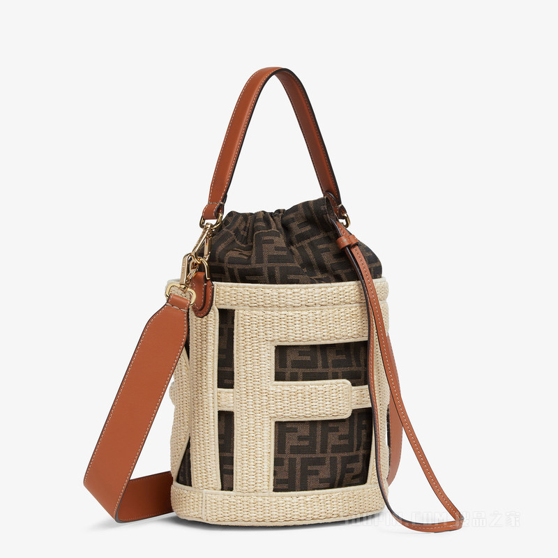 FENDI Step Out中号手袋 天然草编和FF布料手袋